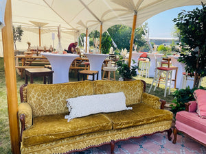 Event decor rental -Vintage golden yellow damask velvet couch