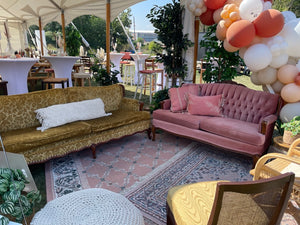 Event decor rentals - Vintage velvet love seat in dusty pink