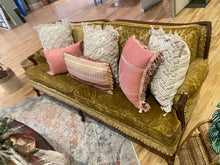 Load image into Gallery viewer, Event decor rental -Vintage golden yellow damask velvet couch
